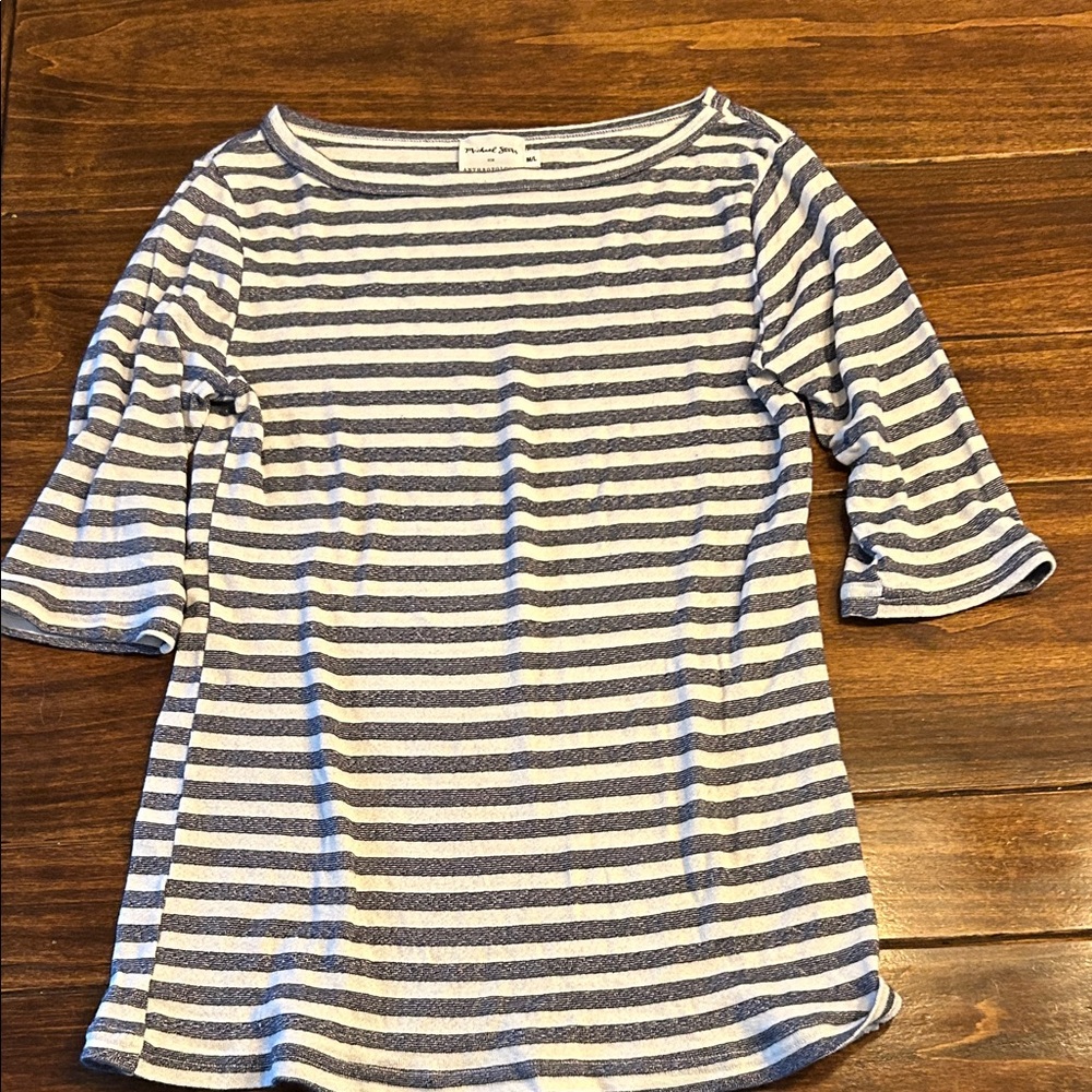 Michael Stars Navy and White Striped Short Sleeve Top